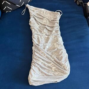 Zara Silver One-Shoulder Ruched Dress